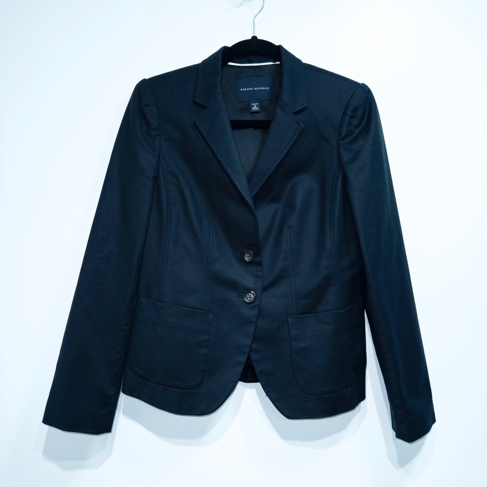 Banana Republic Black Double Button Cotton Blend Stretch Blazer Size‎ 8